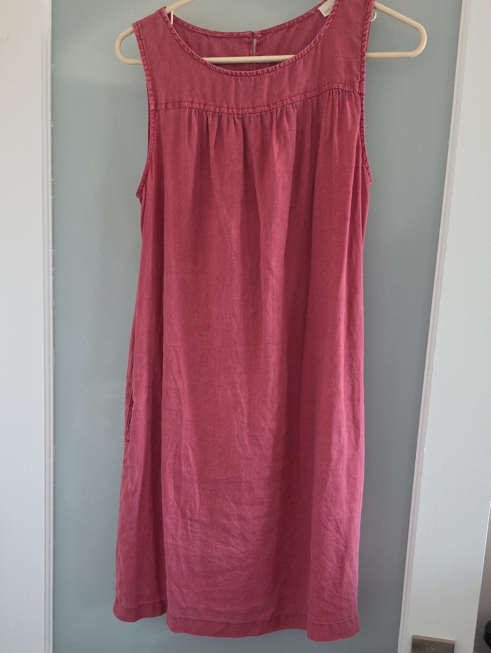 Sleeveless Rose Pink Linen Shift Dress With Pockets!